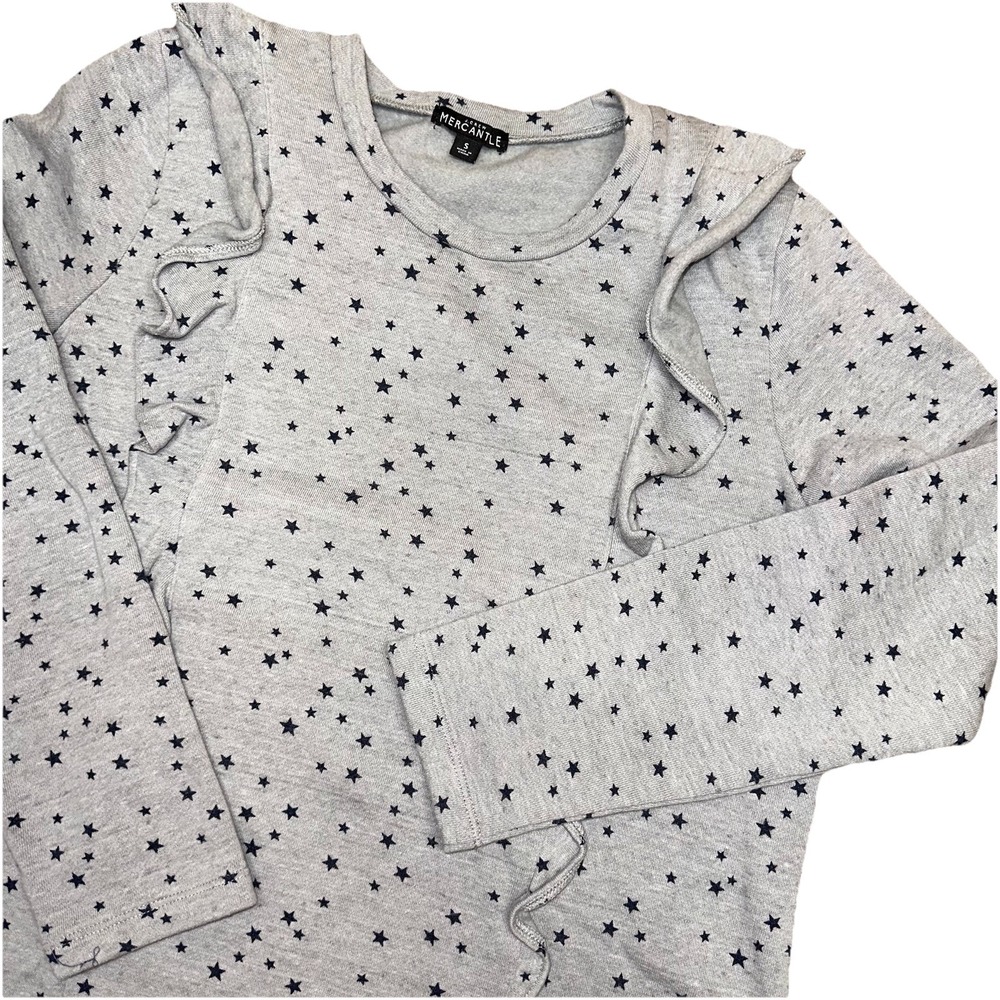 J. Crew Mercantile Gray Cotton‎ Ruffle Star Print Pullover L/S Shirt Women's S